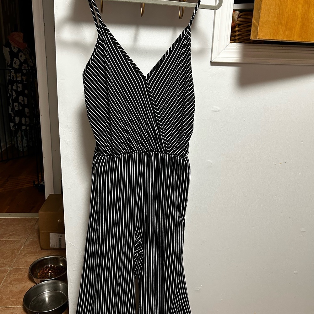 Black and White Striped Jumpsuit